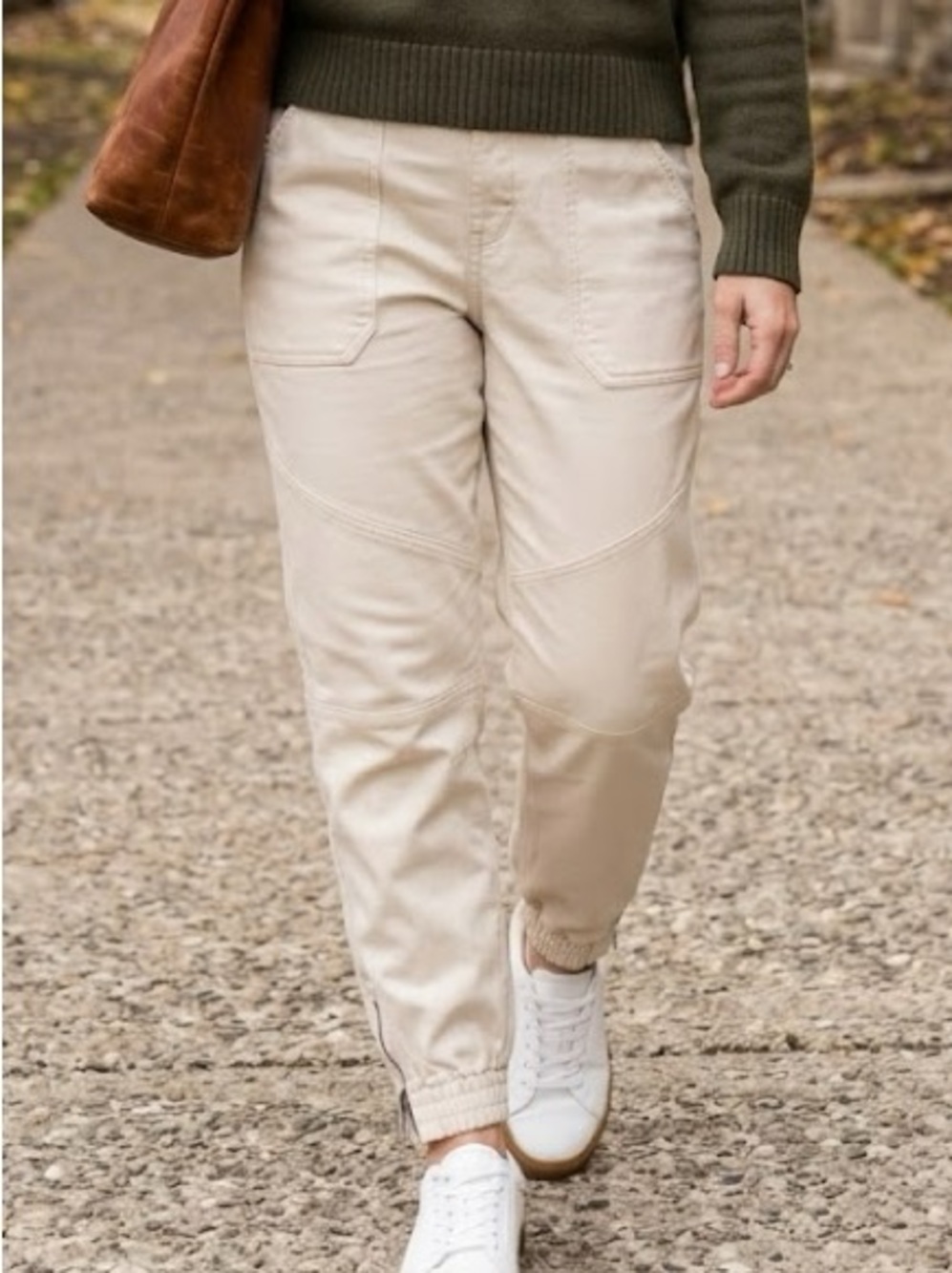 SPANX Substantial Stretch Twill Cargo Jogger Pants Cream XL NWOT